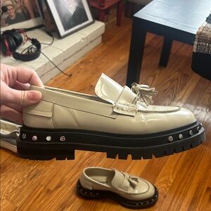 Free People Beige Tassel Stud Loafers